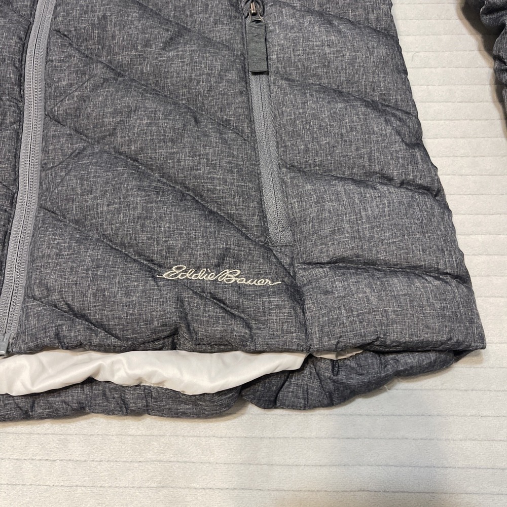 EDDIE BAUER Womens Sz S Slate Full Zip Faux Fur Hood Quilted Down Jacket - Picture 3 of 10